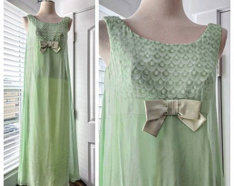 Green Chiffon 1960s Maxi Cocktail Dress