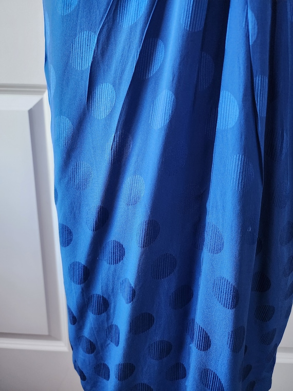 100% Silk Blue Polka Dot Print Dress - image 5
