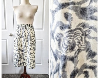 1980s Wool and Angora Animal Print Sweater Skirt