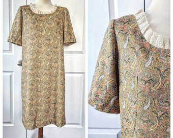 1960s Sparkly Paisley Shirt Dress in Rare Vintage Plus Size