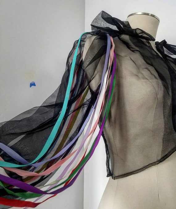 Black Sheer and Rainbow Ribbon Clown Circus Jester