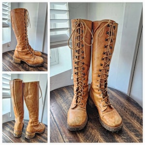 1960s Tan Leather Lace Up ZODIAC Campus Hippie Boho Boots 6