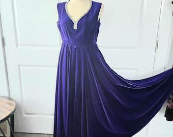 1960s Purple Velvet Evening Gowns with Rhinestone Accents