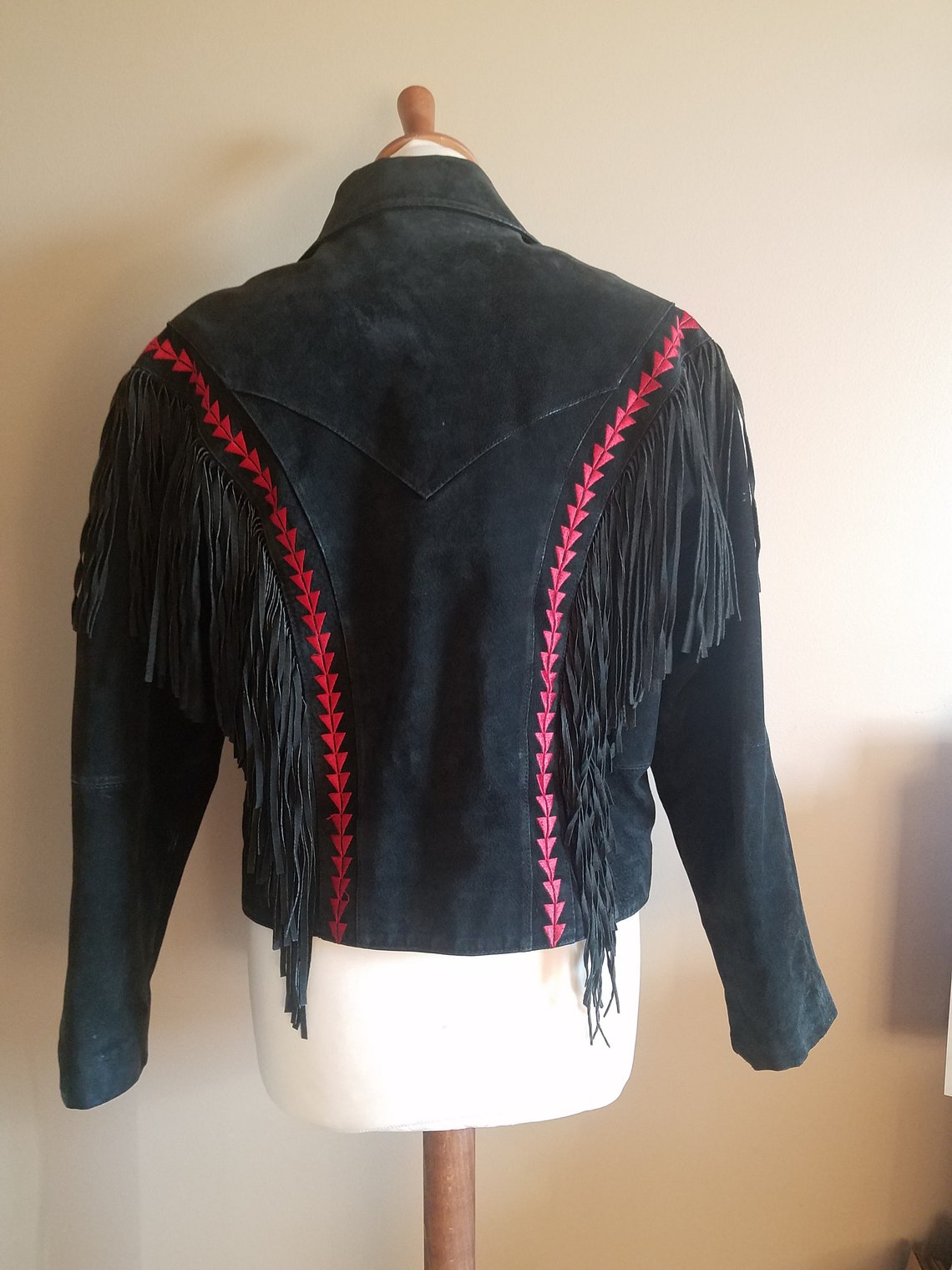 Black Suede and Fringe Rocker Western Jacket With Red Etsy