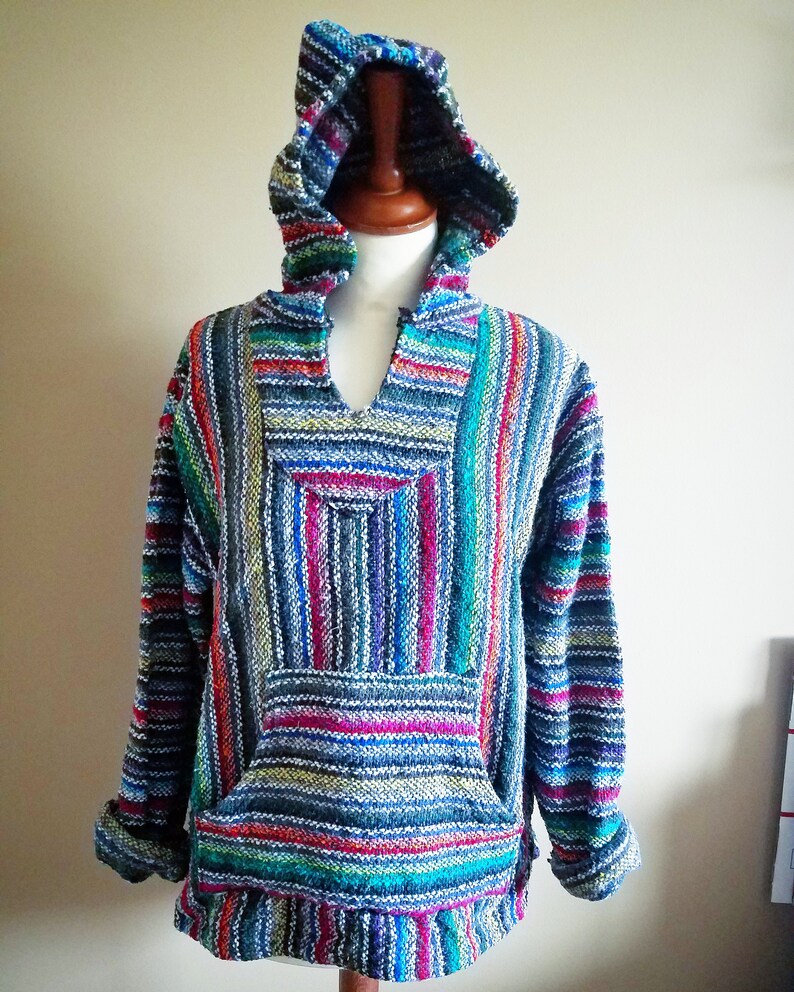 Vintage Rainbow Colors Mexican Baja Pullover Hoodie Hippie Etsy