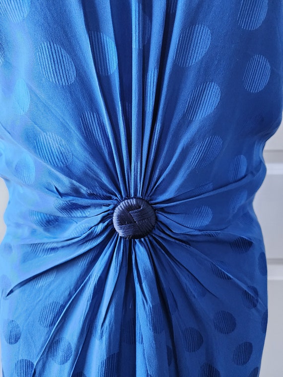 100% Silk Blue Polka Dot Print Dress - image 3