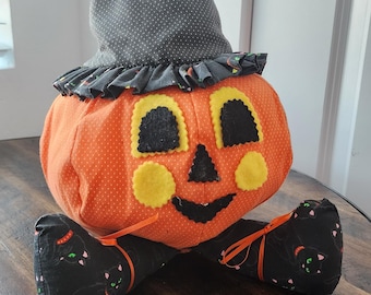 Handmade Halloween Pumpkin Man Stuffie Decoration