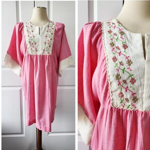 cotton lounge dresses and muumuus Women's Ankle-Length Cotton Muumuu - Pink Magenta - XL