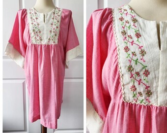 Pink Floral Summer Hippie Lounge Dress Muumuu