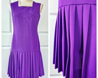 1960s Purple Drop Waist Pleated Dress