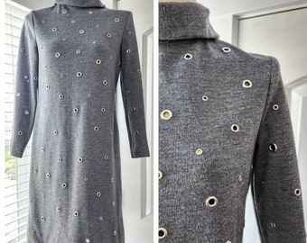 1960s Gray Knit Peek-a-Boo Grommet Dress