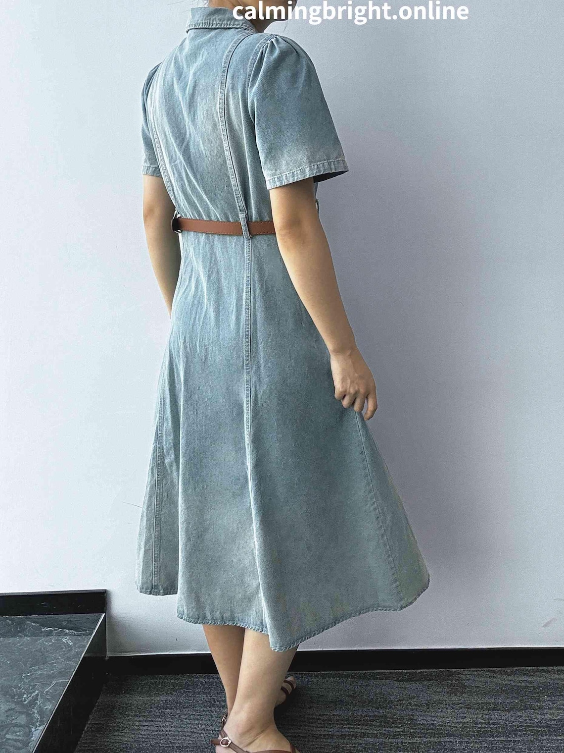 Black Denim Cargo Dress for Women with Belt & Front Split