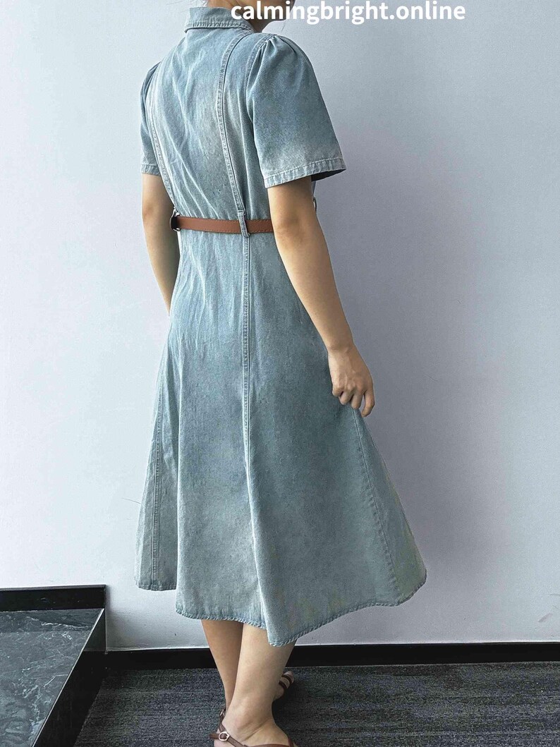Button Front Denim Midi Dress with Elastic Waist and Chest Pockets main image 1