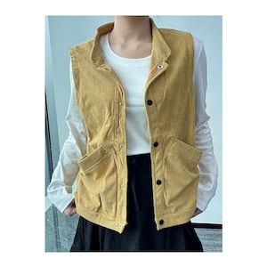 Corduroy Vest Jacket Women, Corduroy Coat with Pockets, Casual Cardigan Vest, US Size XS-L