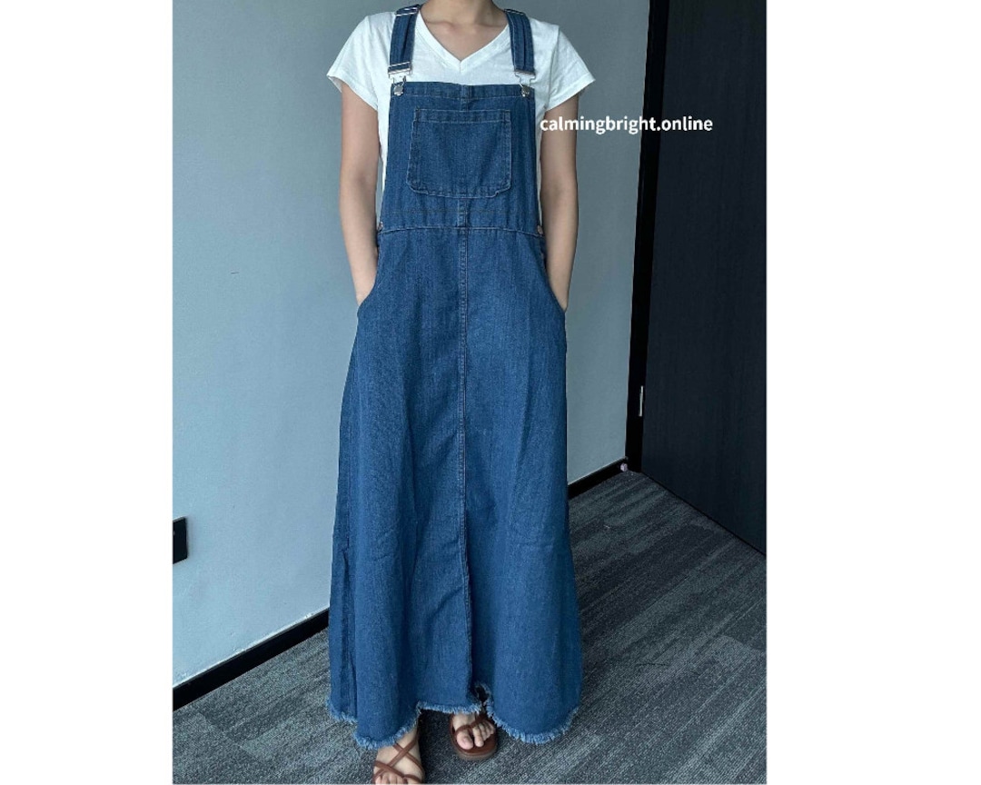 Denim Overall Maxi Dress Women, Loose Fit Denim Overall Maxi Dress
