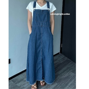 chinese dress ladies A Line Denim Maxi Dress 3X / Blue
