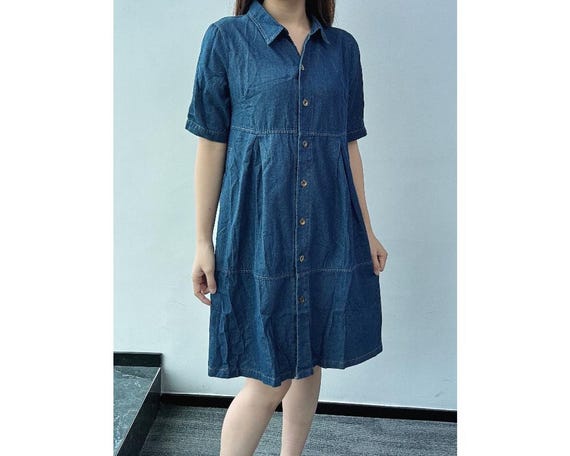 Denim Midi Dress Women, Casual Denim Dress With Pockets, Collared Denim  Dress With Long Button Front, Denim Dress Casual, US Size XXS-1X - Etsy