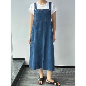 Denim Overall Dress Women, Overall Dress with Adjustable Straps, Denim Dress with Pockets, Overall Midi Dress,  US Size XS-XL