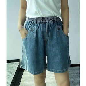 Super Soft Denim Shorts Women, Denim Shorts with Elastic Waist, Casual Denim Shorts with Pockets, Comfy Denim Shorts, US Size XS-2X