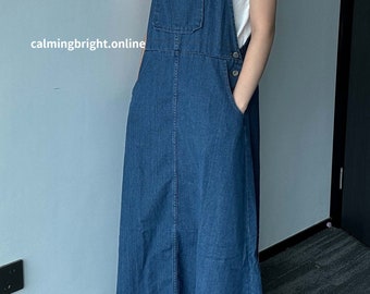 knee length dresses for ladies Reagan Stretch Denim Overall Dress FINAL SALE – The Main Street Exchange main image 0