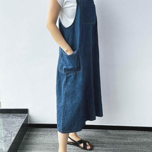 Annie Wear V-Neck Adjustable Strap Denim Overall Dress with Pockets