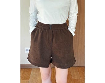 Corduroy Shorts Women, Winter Short with Elastic Waist, Casual Shorts with Pockets, Winter Shorts Comfy, Pull On Shorts, US Size S-1X