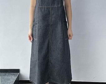 Denim Overall Dress Women, Overall Dress With Adjustable Straps, Denim Dress  With Pockets, Overall Midi Dress, US Size XS-XL - Etsy