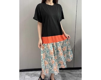 Color Block Midi Dress | Loose Fit Midi Dress | Tiered Midi Dress with Short Sleeves | Midi Dress Summer | Midi Dress Resort | US S-L