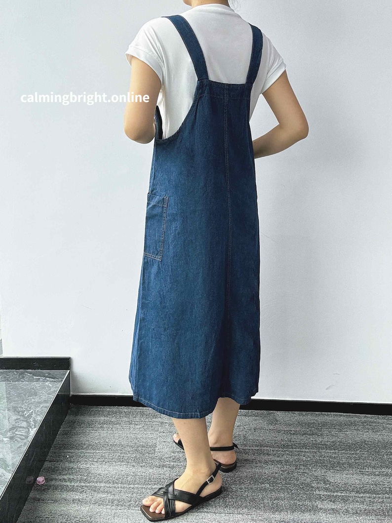 Annie Wear V-Neck Adjustable Strap Denim Overall Dress with Pockets