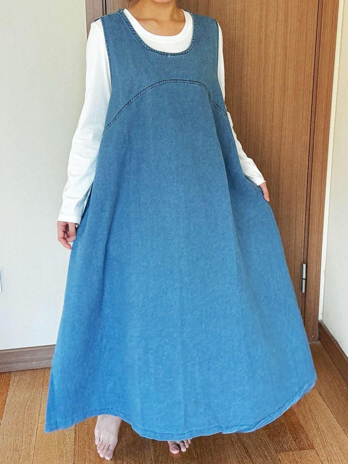 Women Autumn Casual Solid Loose Denim Overall Dress