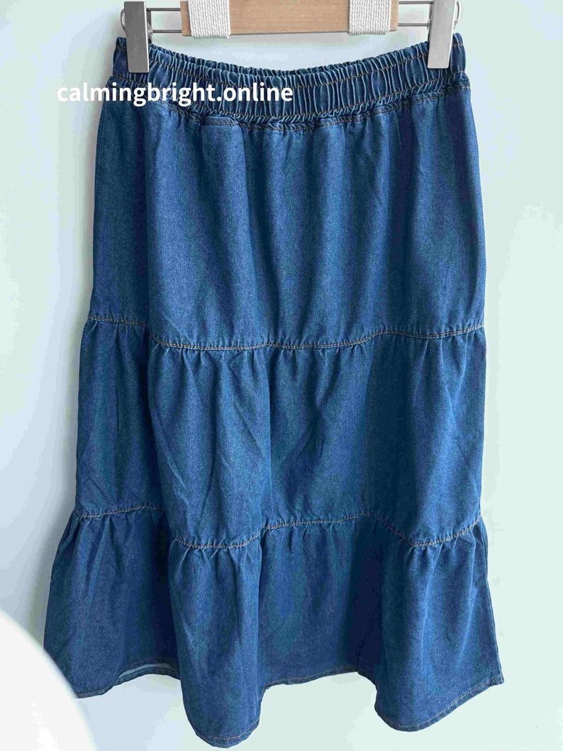 Button Front Tiered Denim Maxi Skirt