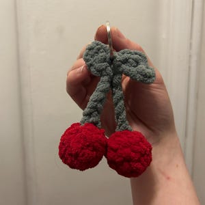 Handmade Plush Cherry Keychain | Crochet Fruit Charm | Soft Chenille Accessory