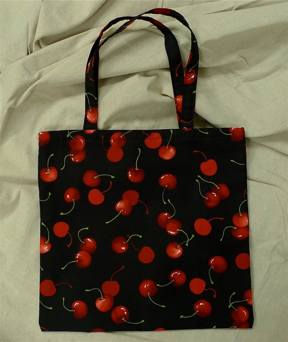 Items similar to Cherries, Handmade Cotton Tote on Etsy