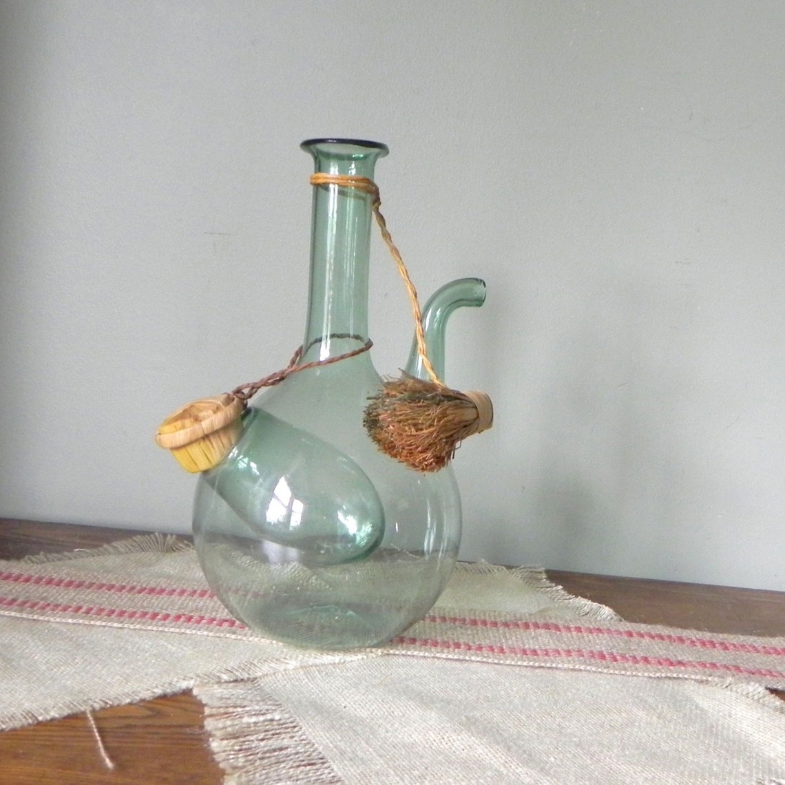 Vintage Italian wine decanter carafe light green with Etsy
