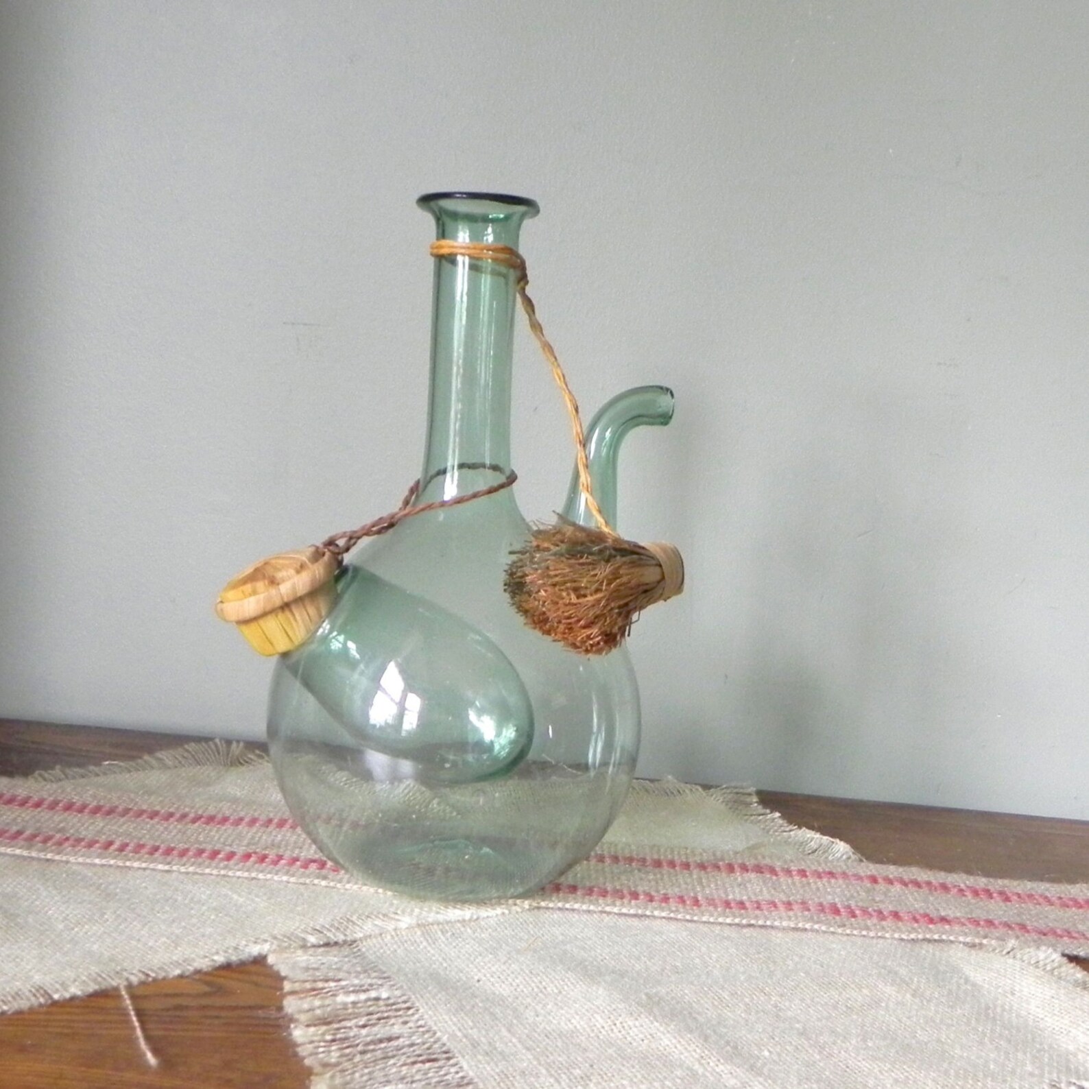 Vintage Italian wine decanter carafe light green with Etsy