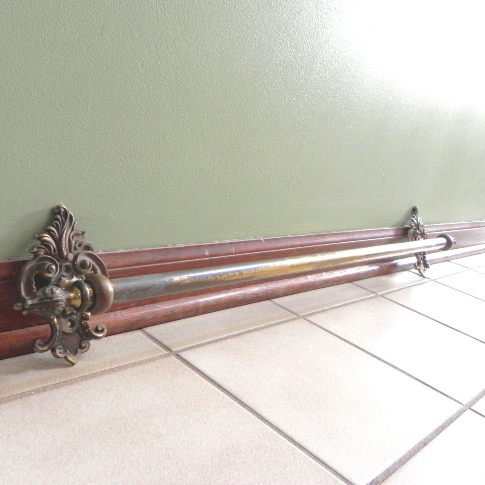 Pair antique victorian drapery curtain rods brass metal ornate Etsy