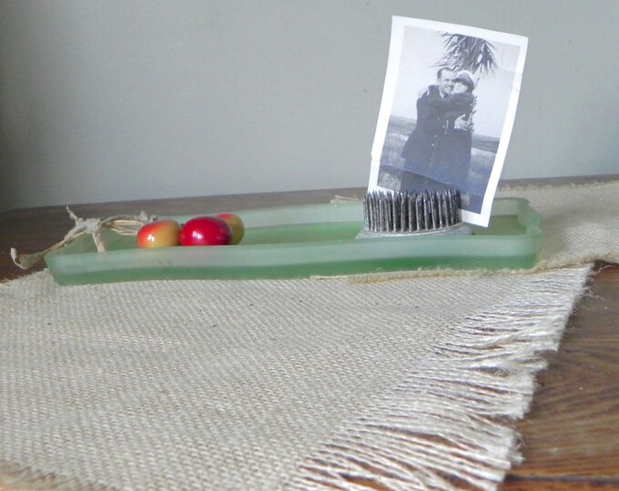 Vintage Green Glass Vanity Tray Opaque Frosted Glass Green Milk Glass