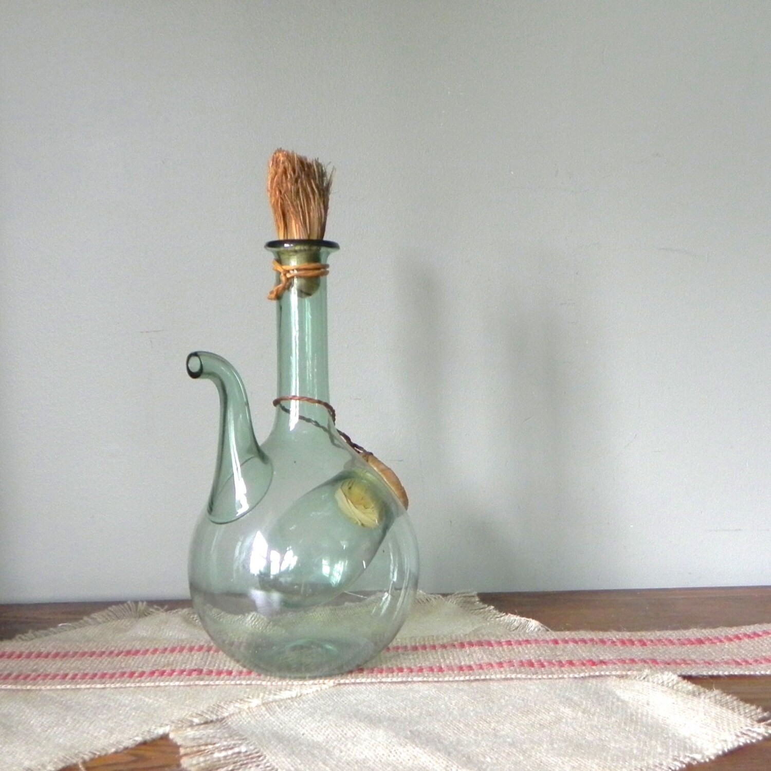 Vintage Italian wine decanter carafe light green with Etsy