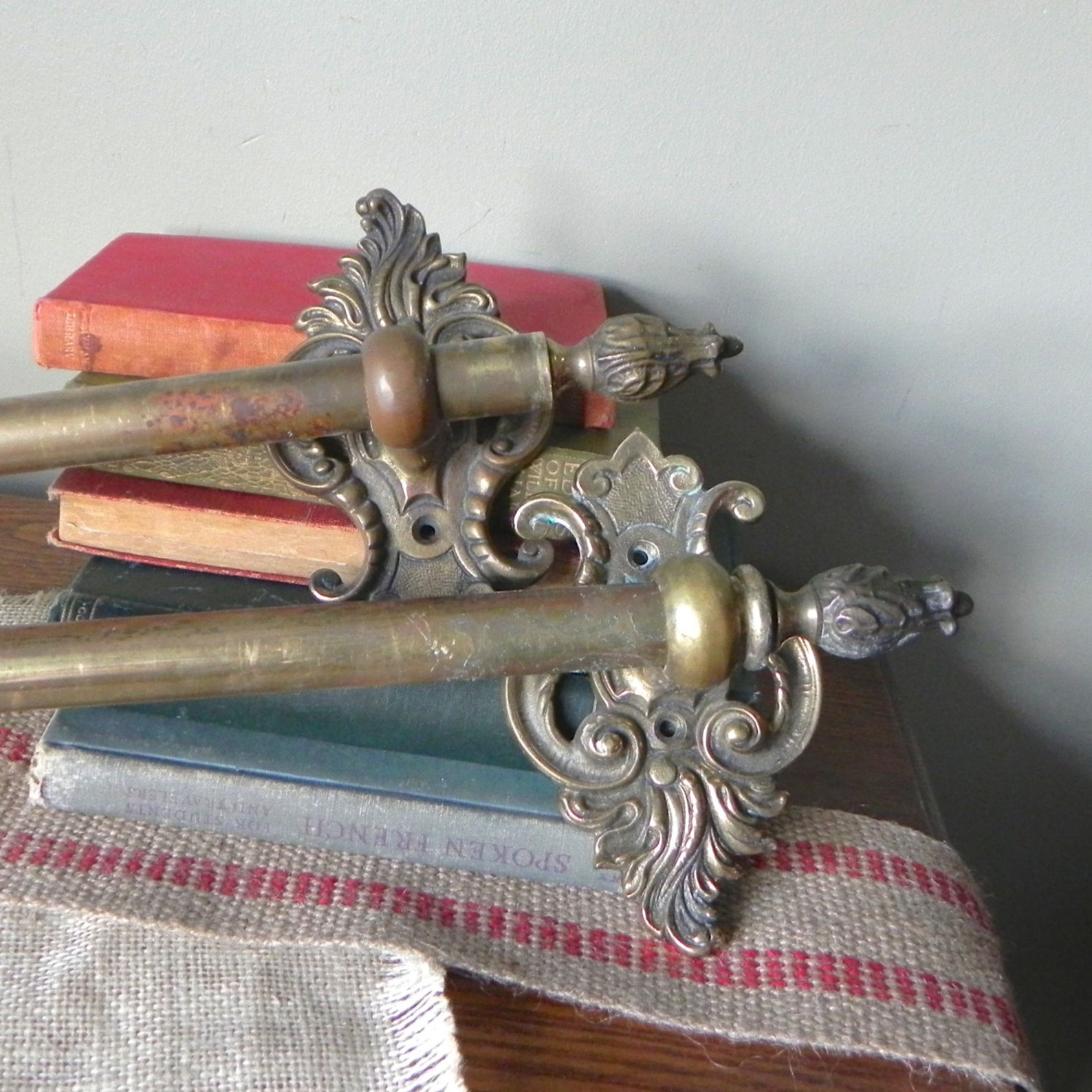 Pair antique victorian drapery curtain rods brass metal ornate Etsy
