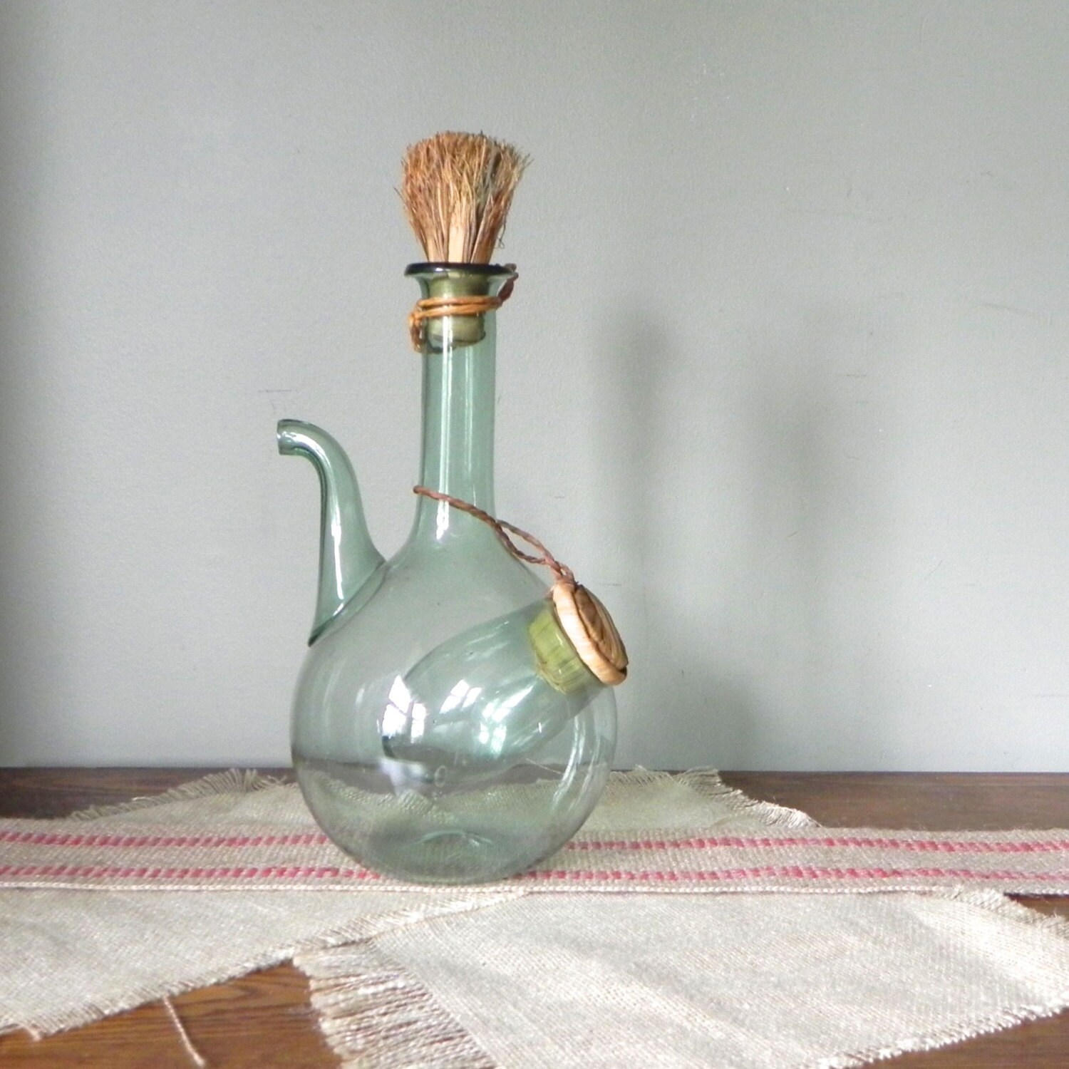 Vintage Italian wine decanter carafe light green with Etsy