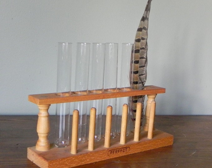 Vintage Test Tube Rack With Six Test Tubes Etsy