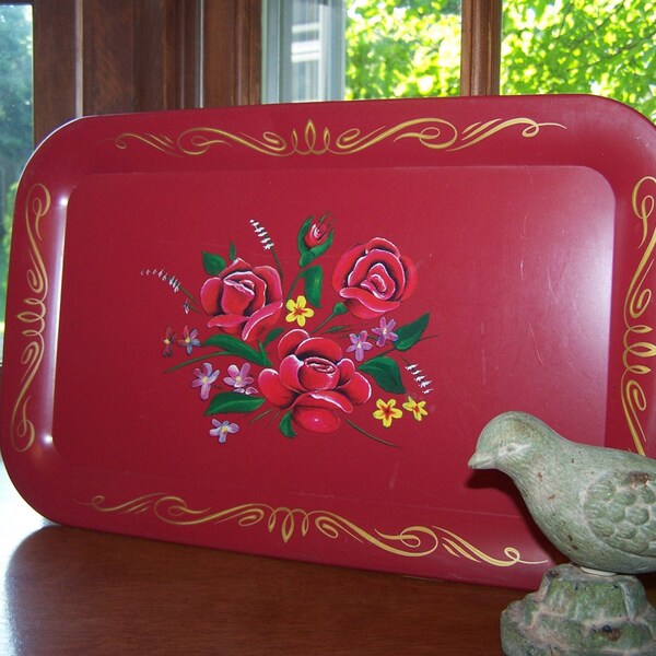 Vintage Red Tole Tray