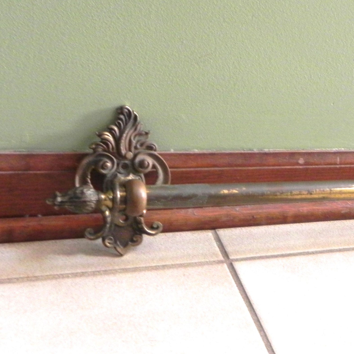 Pair antique victorian drapery curtain rods brass metal ornate Etsy