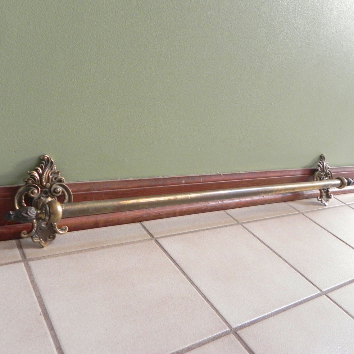 Pair antique victorian drapery curtain rods brass metal ornate Etsy