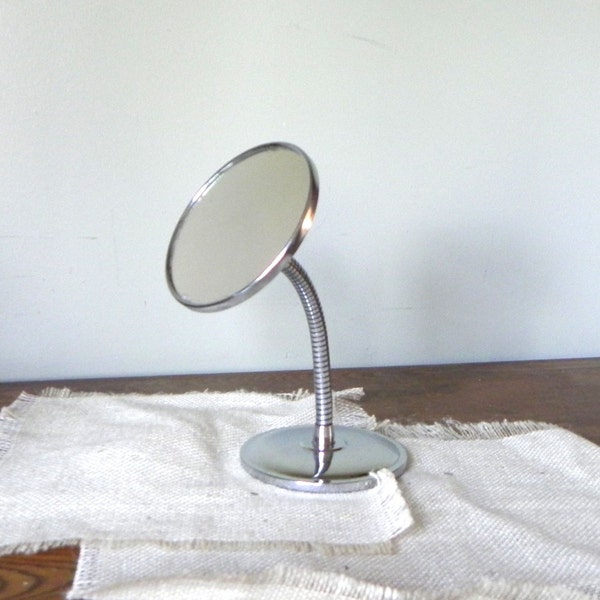 Vintage metal shaving mirror gooseneck metal chrome - two sided magnifying and regular