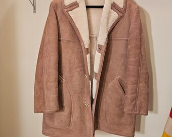 Vintage Classic Rancher’s Style Camel Color Shearling & Sheep’s Skin Suede Jacket Size L Sawyer of Napa California coat