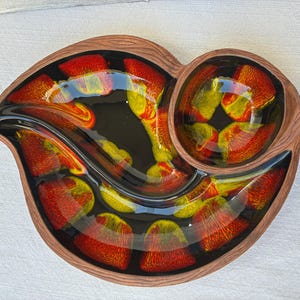 Sequoia Ware Divided Serving Dish – Lava Glaze California Pottery – 602 USA Faux Wood Mid-Century Modern Server Tray 12.5”