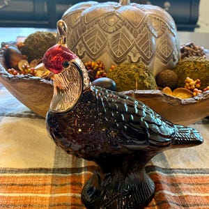 Vintage Avon Pheasant Decanter – Amber Glass Bird Bottle – Blend 7 After Shave Collectible – 1970s Autumn Vanity Decor