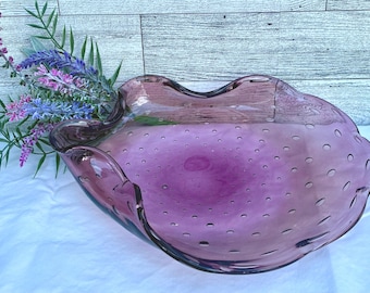 Vintage Amethyst Art Glass Bowl: Murano-Style Bullicante Centerpiece