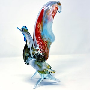 Campella Murano Art Glass Bird – Hand Blown Red Blue Amber Sculpture – Vintage Italian Sommerso Figurine 10.75” Tall